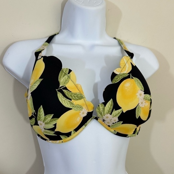 Shade & Shore Black and Yellow Lemon Print Bikini Top - Picture 6 of 11